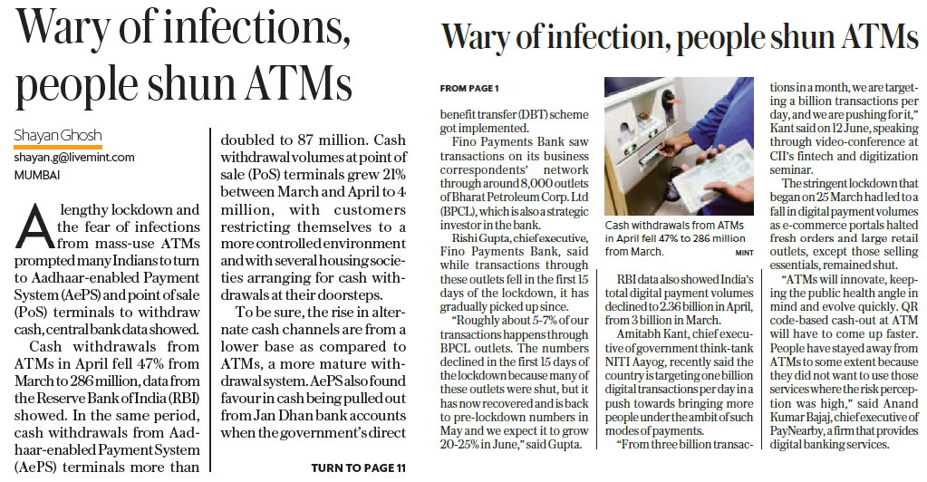 Wary of infections, people shun ATMs
